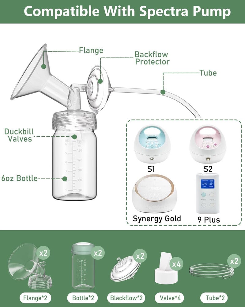 BDICOVE Breast Pump Parts Compatible with Spectra S1/S2/9 Plus/Synergy Gold, Full Set Replacement Parts for Spectra Include 20mm Flange, Duckbill Valve, Backflow Protector, Tubing, Bottle, Not Original Parts - Image 2